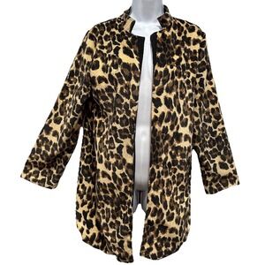 Mediya Open Blazer Women's Size Large Black Leopard Print Corduroy Fully Lined
